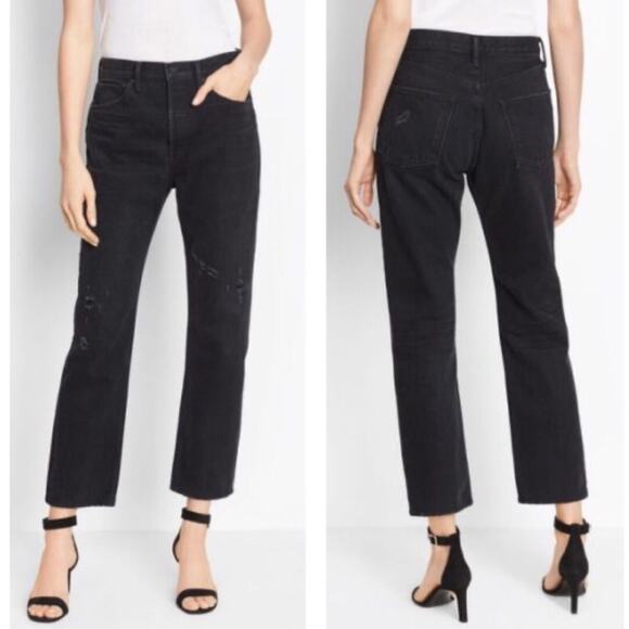 Vince High Waist Vintage Straight Jeans Distressed Black Size 27 - Picture 1 of 13
